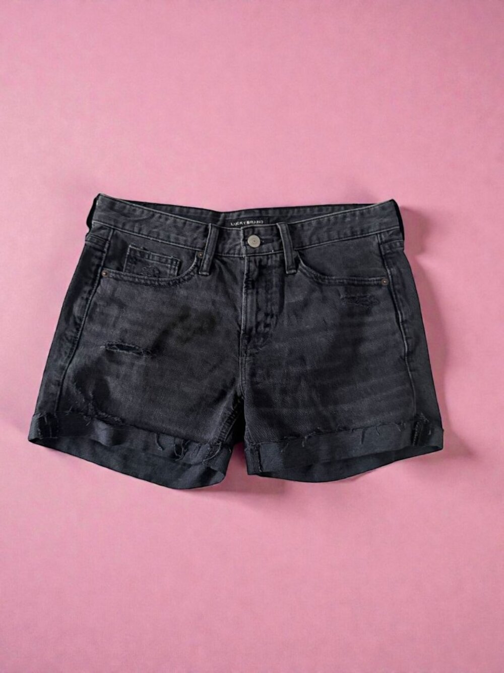 Lucky Brand Washed Black Denim Rolled-Hem Shorts